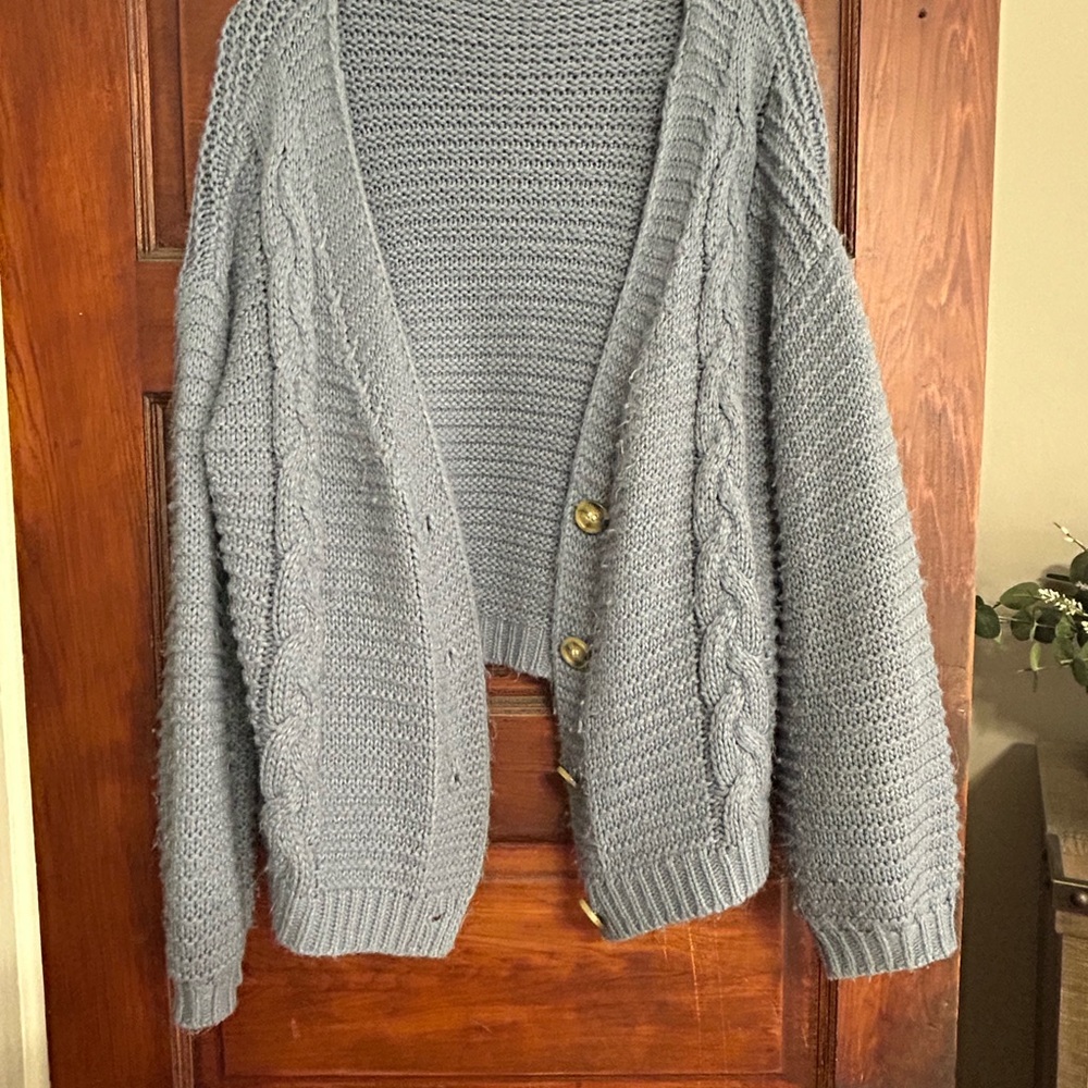 Blue Button Up Cardigan - Picture 4 of 6